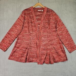 Susan Graver Sweater Knit Cardigan Womens 2X Red Pink Space Dye Godets Office